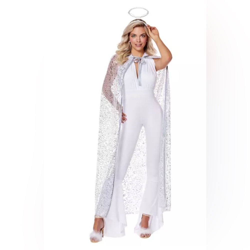 Spirit White Cape-Back Jumpsuit with Tie-Neck